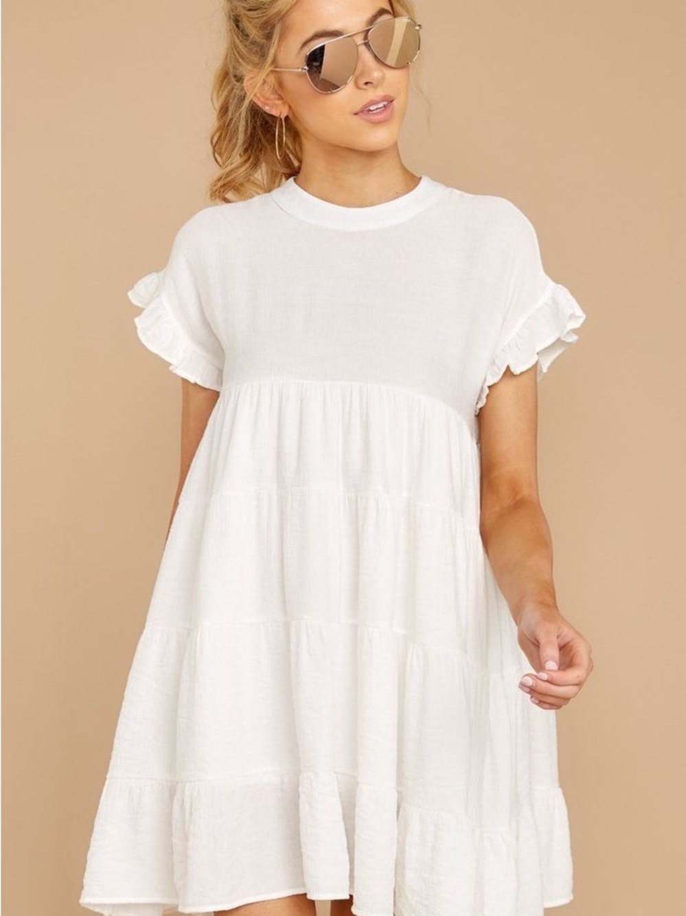 Altar'd State White Ruffle-Sleeve Tiered Mini Dress